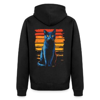 Russisch Blau Katze Vintage Portrait Silhouette - Unisex Premium Bio Zip Hoodie - Schwarz - Hinten - Nico (187cm)