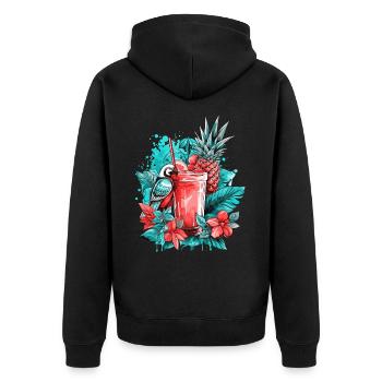 Sommer Cocktail Ananas Papagei Blumen Urlaub Kunst - Unisex Premium Bio Zip Hoodie - Schwarz - Hinten - Nico (187cm)