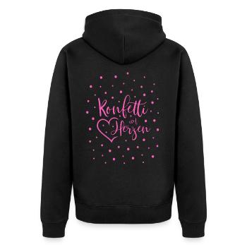 Konfetti im Herzen - Unisex Premium Bio Zip Hoodie - Schwarz - Hinten - Nico (187cm)
