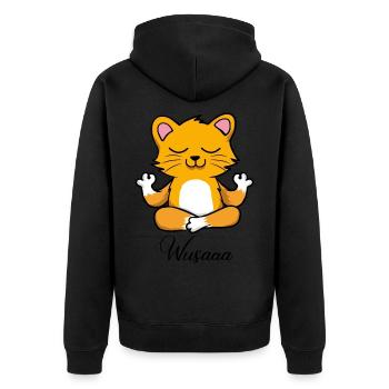 Auszeit Durchatmen Wusaaa Katze - Unisex Premium Bio Zip Hoodie - Schwarz - Hinten - Nico (187cm)