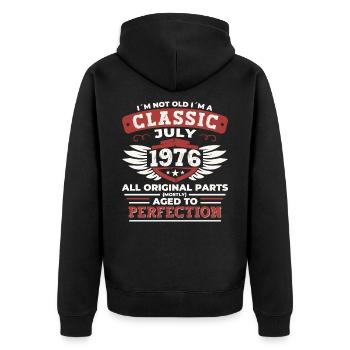 46ème anniversaire Né 1976 Juillet Cadeaux Hommes - Veste à capuche bio Premium Unisexe - noir - Dos - Nico (187cm)