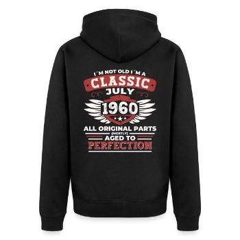 62ème Anniversaire Né 1960 Juillet Cadeaux Hommes - Veste à capuche bio Premium Unisexe - noir - Dos - Nico (187cm)