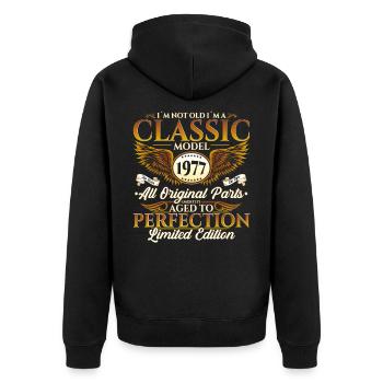 Born in 1977 Classic Birthday Gift Men - Unisex Premium Organic Zip Hoodie - black - Back - Nico (187cm)