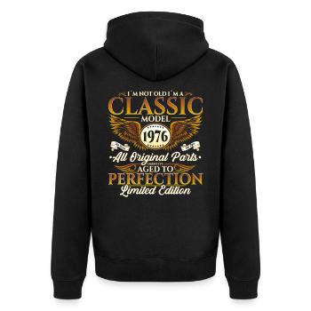 Born in 1976 Classic Birthday Gift Men - Unisex Premium Organic Zip Hoodie - black - Back - Nico (187cm)