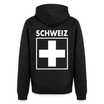 Schweiz - Unisex Premium Bio Zip Hoodie - Schwarz - Hinten - Nico (187cm)