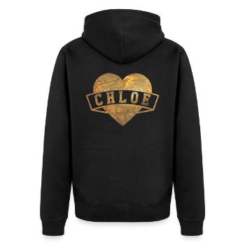 Chloe Herzen Gold - Unisex Premium Bio Zip Hoodie - Schwarz - Hinten - Nico (187cm)