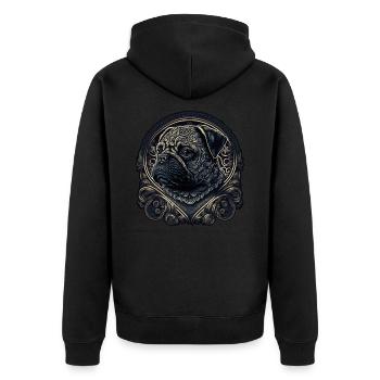 Kleiner Mops mit Ornamenten - Unisex Premium Bio Zip Hoodie - Schwarz - Hinten - Nico (187cm)