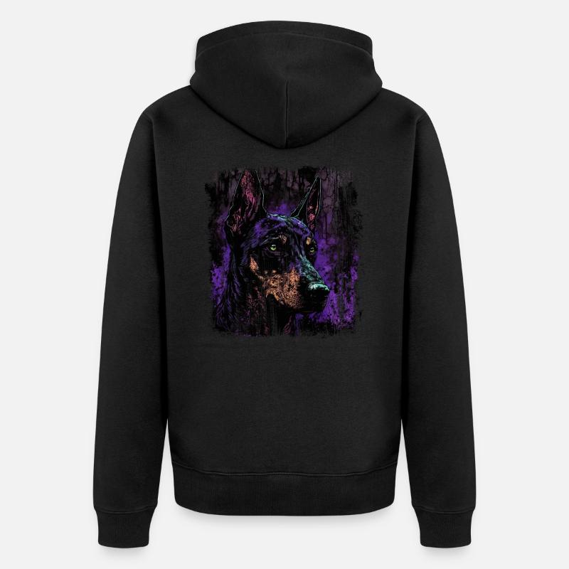 Doberman effrayant - Veste à capuche bio Premium Unisexe - noir