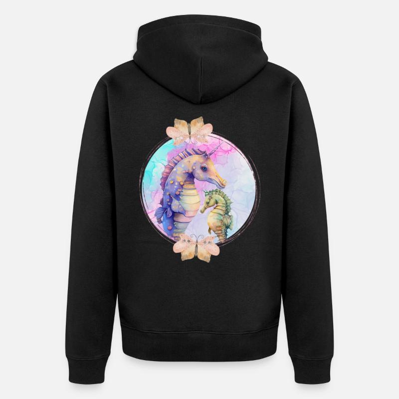 Hippocampe Maman et enfant - Veste à capuche bio Premium Unisexe - noir