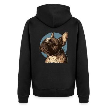 Französische Bulldogge - Unisex Premium Bio Zip Hoodie - Schwarz - Hinten - Nico (187cm)