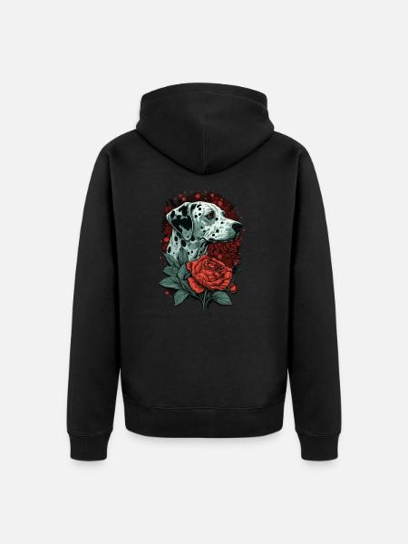 Dalmatien avec rose rouge - Veste à capuche bio Premium Unisexe - noir