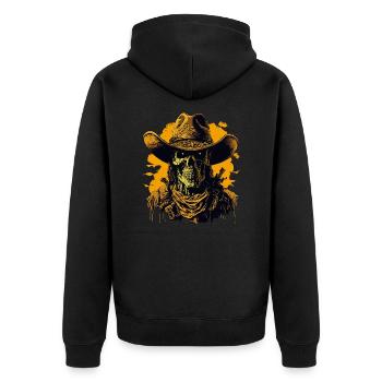 Der Geist des Cowboys - Unisex Premium Bio Zip Hoodie - Schwarz - Hinten - Nico (187cm)