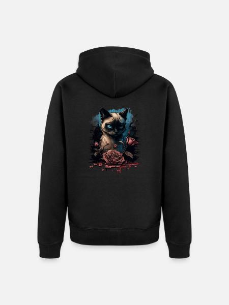 Siamese cat with red rose - Unisex Premium Organic Zip Hoodie - black
