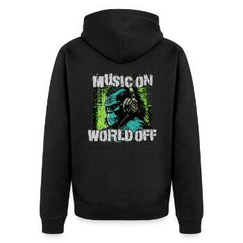 Musique allumée, monde éteint - Veste à capuche bio Premium Unisexe - noir - Dos - Nico (187cm)