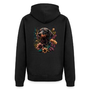 Dachshund - Unisex Premium Organic Zip Hoodie - black - Back - Nico (187cm)