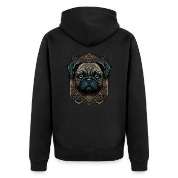 Pug Dog Art - Unisex Premium Organic Zip Hoodie - black - Back - Nico (187cm)
