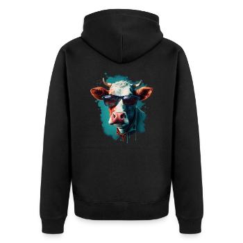 Eine Kuh mit Sonnenbrille - Unisex Premium Bio Zip Hoodie - Schwarz - Hinten - Nico (187cm)