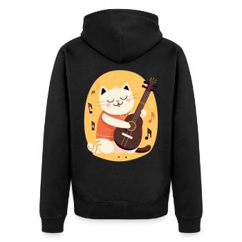 Süße Katze mit Gitarre - Unisex Premium Bio Zip Hoodie - Schwarz - Hinten - Nico (187cm)