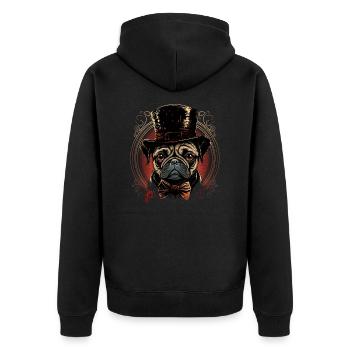 Kleiner Mops mit großem Hut - Unisex Premium Bio Zip Hoodie - Schwarz - Hinten - Nico (187cm)