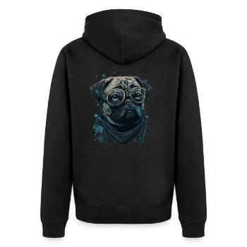 Mops Hund mit Nerdbrille - Unisex Premium Bio Zip Hoodie - Schwarz - Hinten - Nico (187cm)