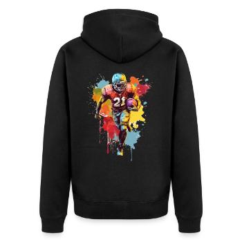 American Football Spieler USA Sport Bunt Splash - Unisex Premium Bio Zip Hoodie - Schwarz - Hinten - Nico (187cm)