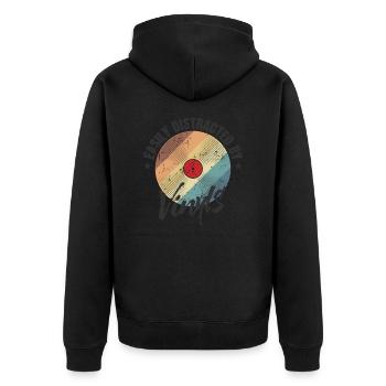 Facilement distrait par les disques vinyles - Veste à capuche bio Premium Unisexe - noir - Dos - Nico (187cm)