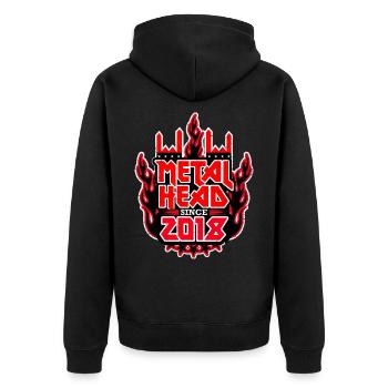 METALHEAD since 2018 - Unisex Premium Bio Zip Hoodie - Schwarz - Hinten - Nico (187cm)