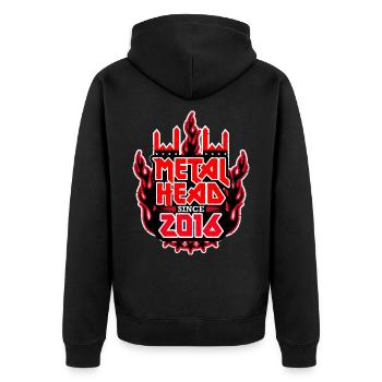 METALHEAD since 2016 - Unisex Premium Bio Zip Hoodie - Schwarz - Hinten - Nico (187cm)