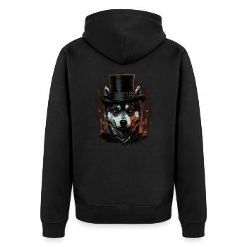 Husky Dog with top hat - Unisex Premium Organic Zip Hoodie - black - Back - Nico (187cm)