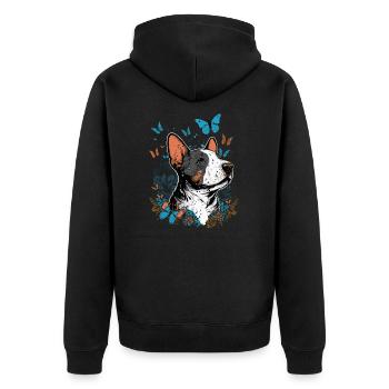 Joyeux bull terrier et papillon - Veste à capuche bio Premium Unisexe - noir - Dos - Nico (187cm)