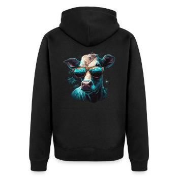 Eine Kuh mit Sonnenbrille - Unisex Premium Bio Zip Hoodie - Schwarz - Hinten - Nico (187cm)