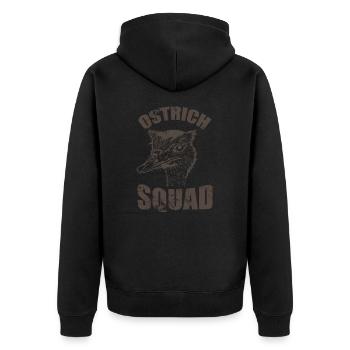 Ostrich Squad Vogel Strauß - Unisex Premium Bio Zip Hoodie - Schwarz - Hinten - Nico (187cm)