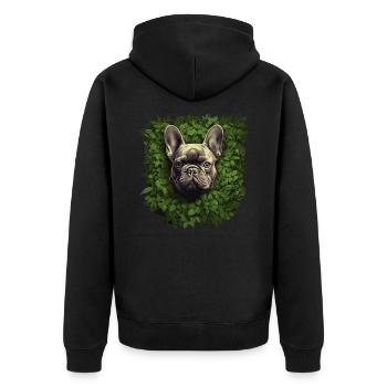 French bulldog looking out of the bushes - Unisex Premium Organic Zip Hoodie - black - Back - Nico (187cm)