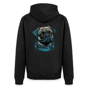 Kleiner Mops Hund - Unisex Premium Bio Zip Hoodie - Schwarz - Hinten - Nico (187cm)