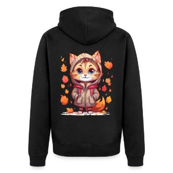 Süße Katze mit Hoodie im Herbst - Unisex Premium Bio Zip Hoodie - Schwarz - Hinten - Nico (187cm)