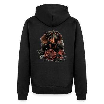Dackelkunst - Unisex Premium Bio Zip Hoodie - Schwarz - Hinten - Nico (187cm)