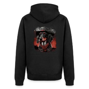Cowboy Dackel - Unisex Premium Bio Zip Hoodie - Schwarz - Hinten - Nico (187cm)