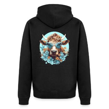 Lustige Kuh mit Sonnenbrille - Unisex Premium Bio Zip Hoodie - Schwarz - Hinten - Nico (187cm)