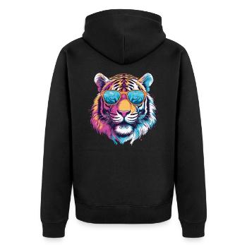 Tiger mit Sonnenbrille - Unisex Premium Bio Zip Hoodie - Schwarz - Hinten - Nico (187cm)