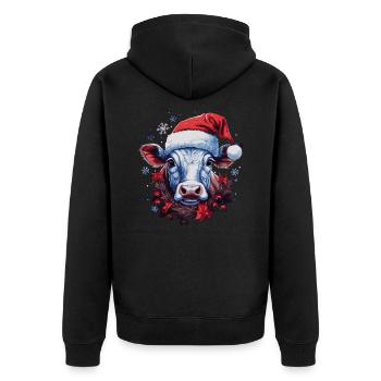 Weihnachtskuh - Unisex Premium Bio Zip Hoodie - Schwarz - Hinten - Nico (187cm)