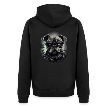 Mops Hund mit Nerdbrille - Unisex Premium Bio Zip Hoodie - Schwarz - Hinten - Nico (187cm)