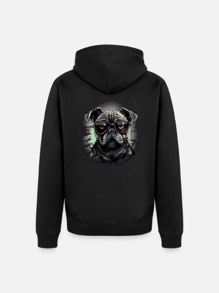 Mops Hund mit Nerdbrille - Unisex Premium Bio Zip Hoodie - Schwarz