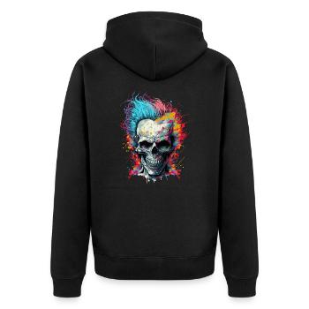 Bunter Horror Punk Zombie Skull - Unisex Premium Bio Zip Hoodie - Schwarz - Hinten - Nico (187cm)