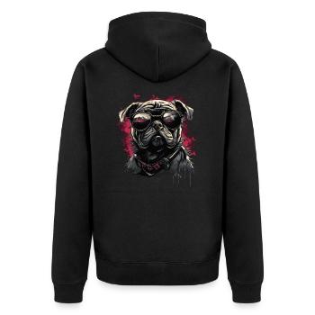 Mops Hund mit Sonnenbrille - Unisex Premium Bio Zip Hoodie - Schwarz - Hinten - Nico (187cm)