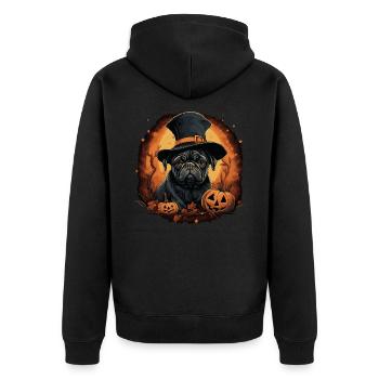 Niedlicher Halloween Mops - Unisex Premium Bio Zip Hoodie - Schwarz - Hinten - Nico (187cm)