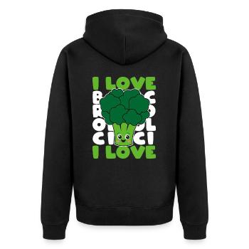 I Love Broccoli Brokkoli Gemüse Vegan Geschenk - Unisex Premium Bio Zip Hoodie - Schwarz - Hinten - Nico (187cm)