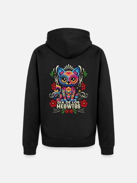 Dia De los Muertos Meowtos Gatto Fiori Colorati - Felpa con cappuccio ecologica premium unisex - nero