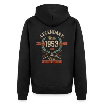 Légendaire depuis 1953, toutes les pièces d’origine - Veste à capuche bio Premium Unisexe - noir - Dos - Nico (187cm)