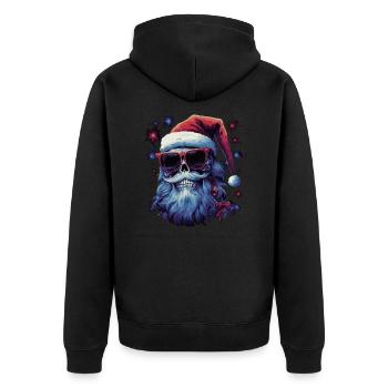 Schädel mit Weihnachtsmütze - Unisex Premium Bio Zip Hoodie - Schwarz - Hinten - Nico (187cm)