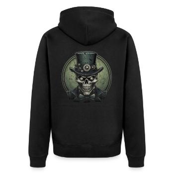 Steampunk Zombie Schädel - Unisex Premium Bio Zip Hoodie - Schwarz - Hinten - Nico (187cm)